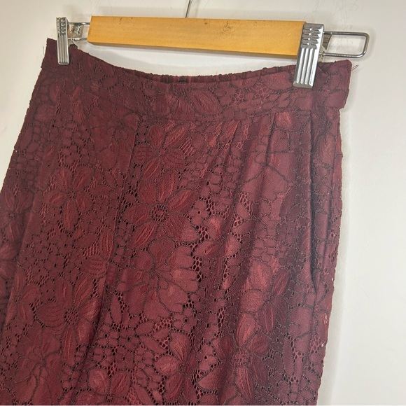 ZARA  Floral Lace Culottes Trousers Pants High Waist Cropped Maroon Burgundy - Picture 5 of 13